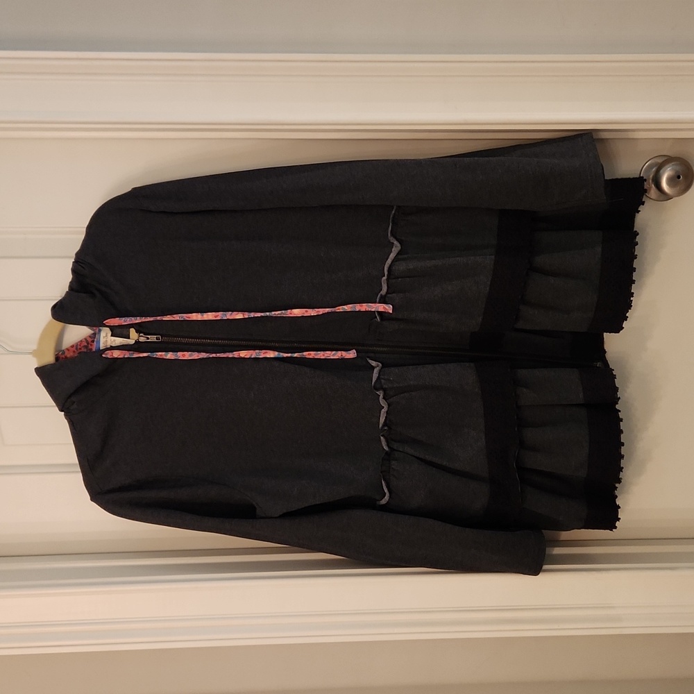 Matilda Jane Dark Gray Hooded Layered Jacket with Pink Drawstrings